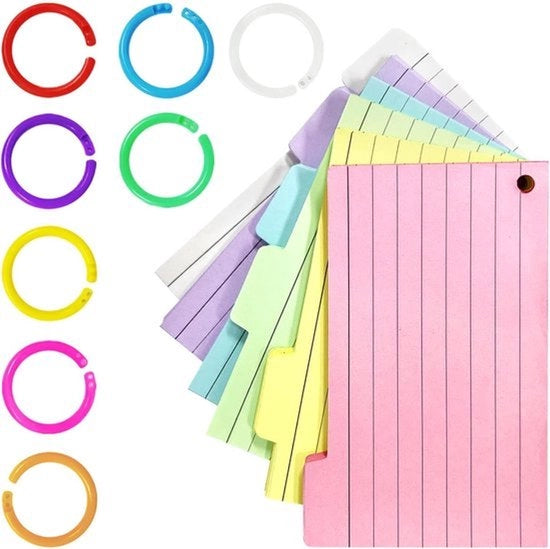 Carte flash colorate 150 pezzi 70 x 125 mm con anelli e indici