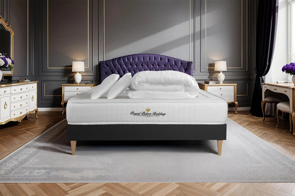 Pacchetto letto completo - Materasso 160x200cm + Box spring con doghe (kit) + 2 cuscini + Piumino - Nottingham