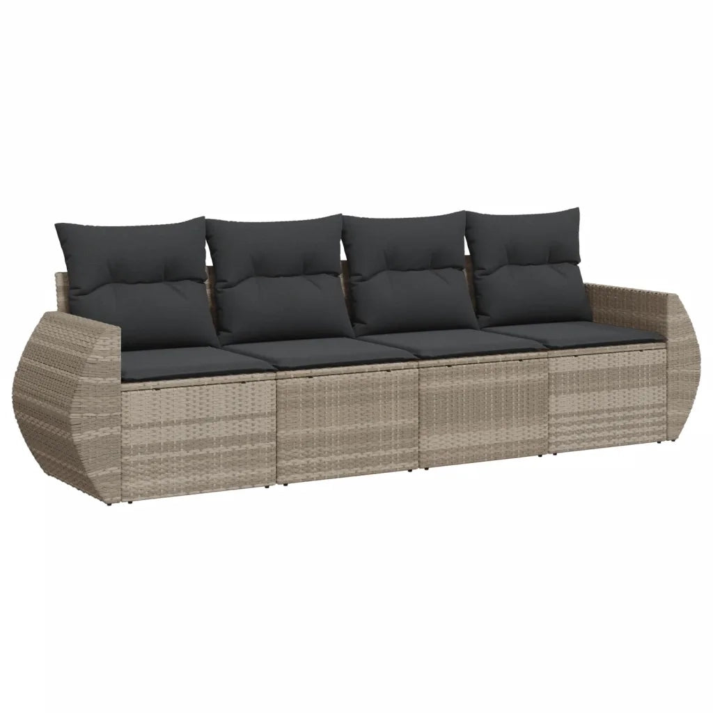 Set Divano da Giardino 4pz | Set Salotto da Giardino con Cuscini Grigio Chiaro Polyrattan