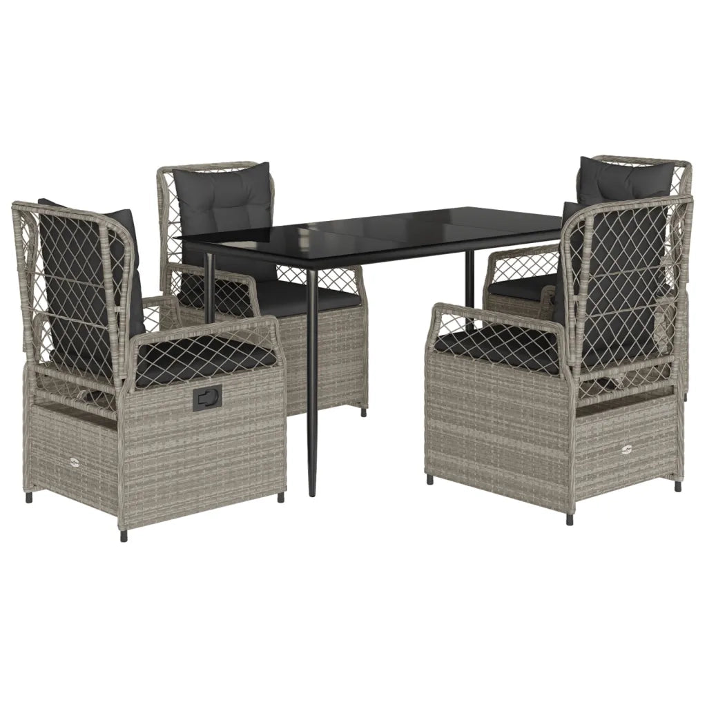 Set Pranzo da Giardino 5pz con Cuscini Grigio Chiaro Polyrattan