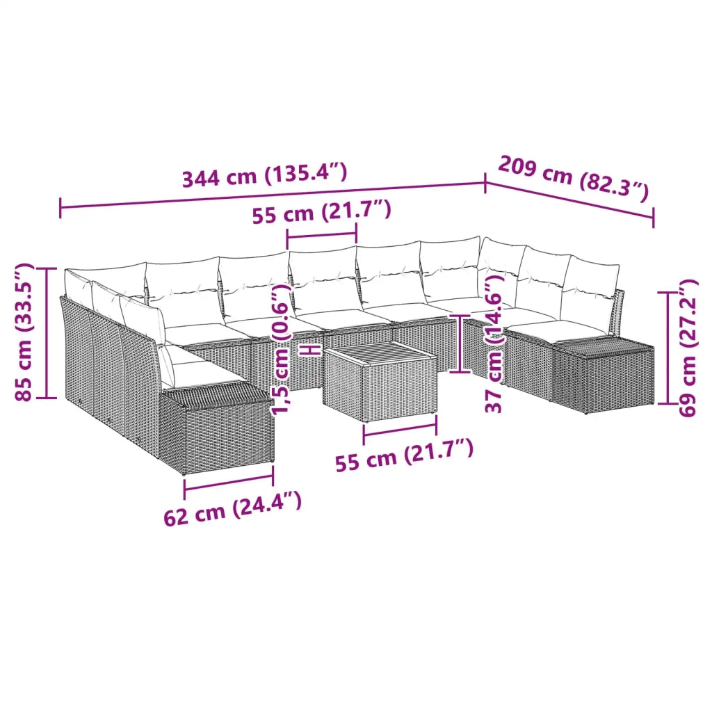 Set Divano da Giardino 11 pz Nero polyrattan 3348012