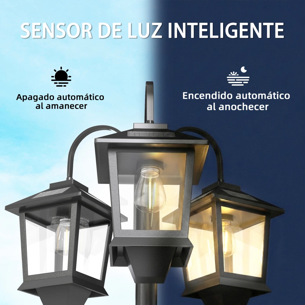 Lampada Solare da Esterno con 3 Luci ¨C Minimal ¨C Nero 40x34.5x188 cm
