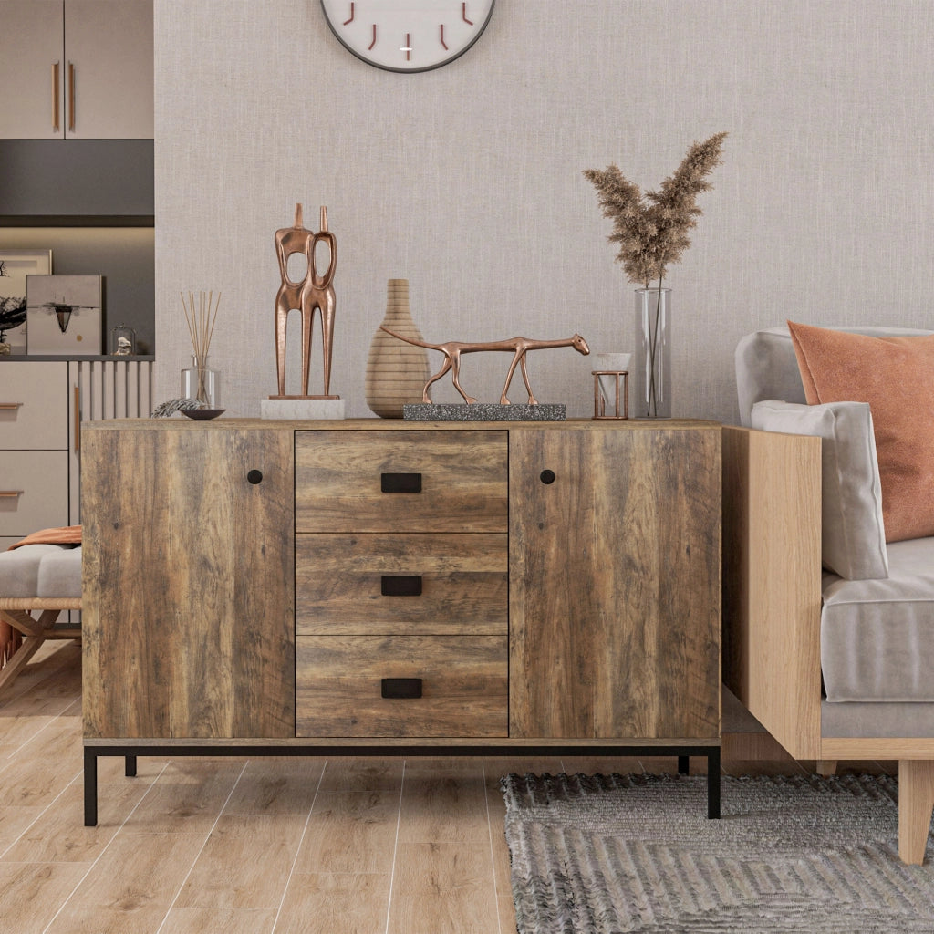 Credenza Moderna con Cassetti e Armadietti ¨C Minimal ¨C Truciolato e Metallo, 120x39.5x77 cm