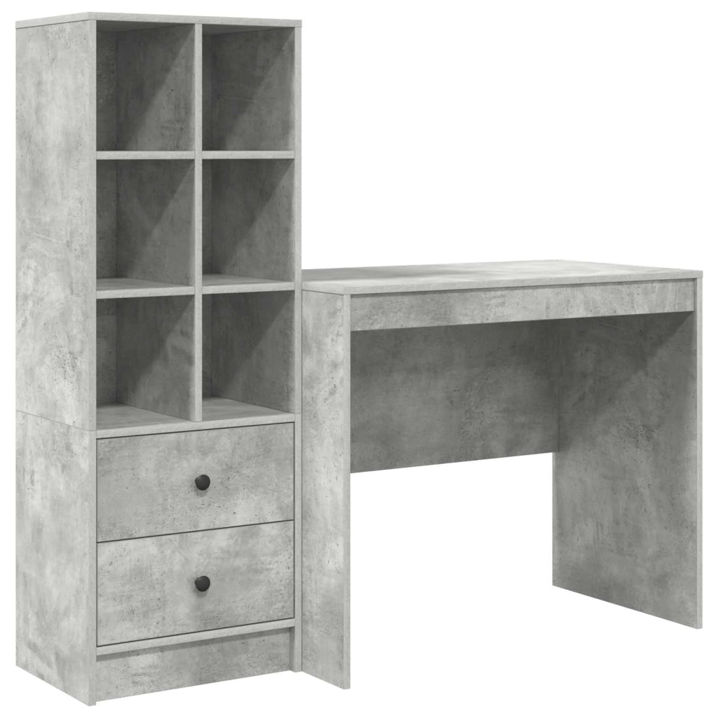 Scrivania con cassetto con lo scaffale 2 pcs Grigio cemento 3337364