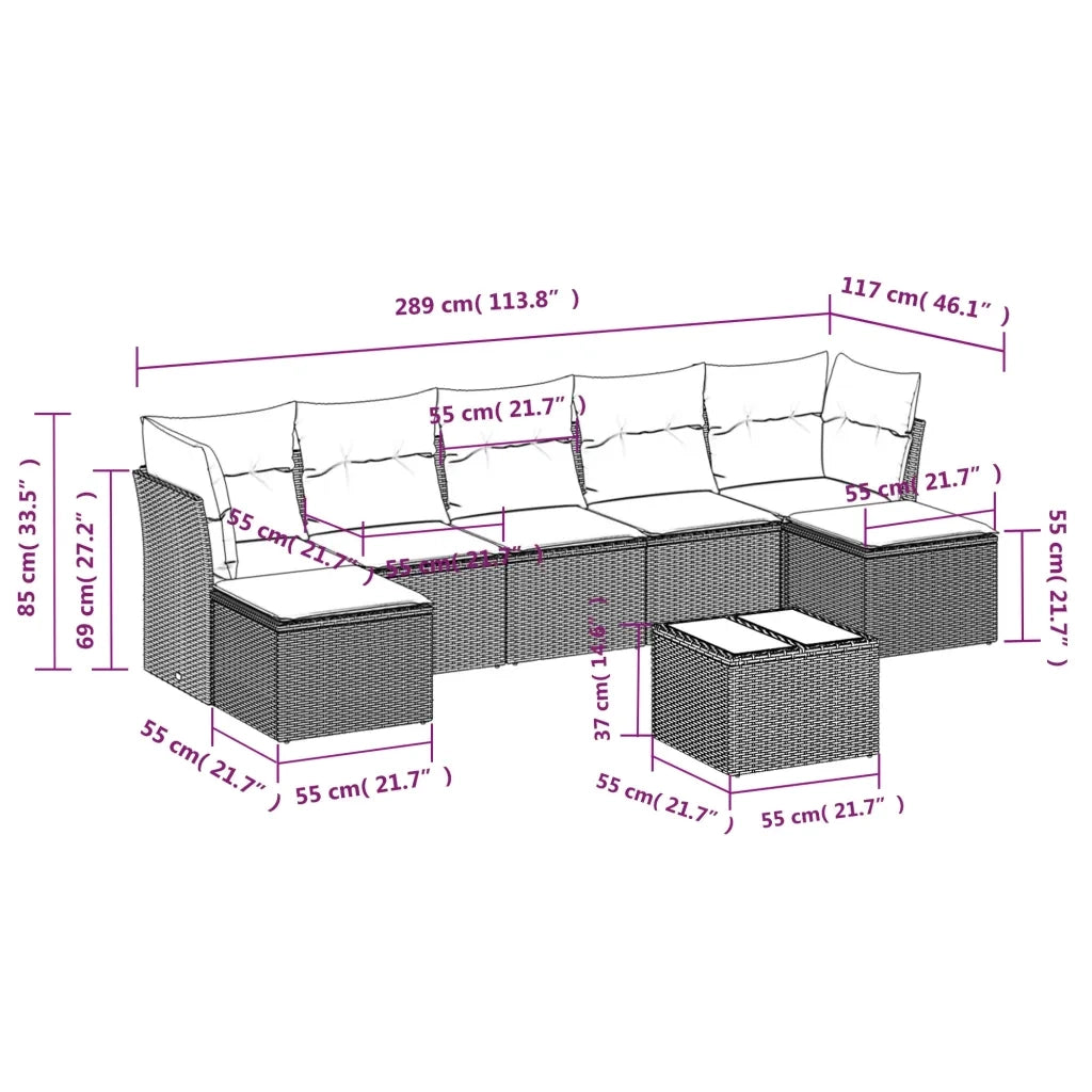 Set Divano da Giardino 8 pz con Cuscini Grigio in Polyrattan