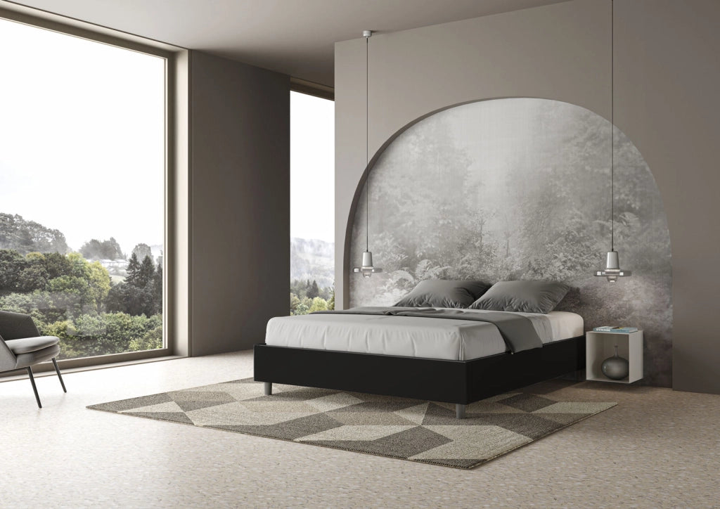 BS COM Letto matrimoniale con rete imbottito 160x190 similpelle nero
