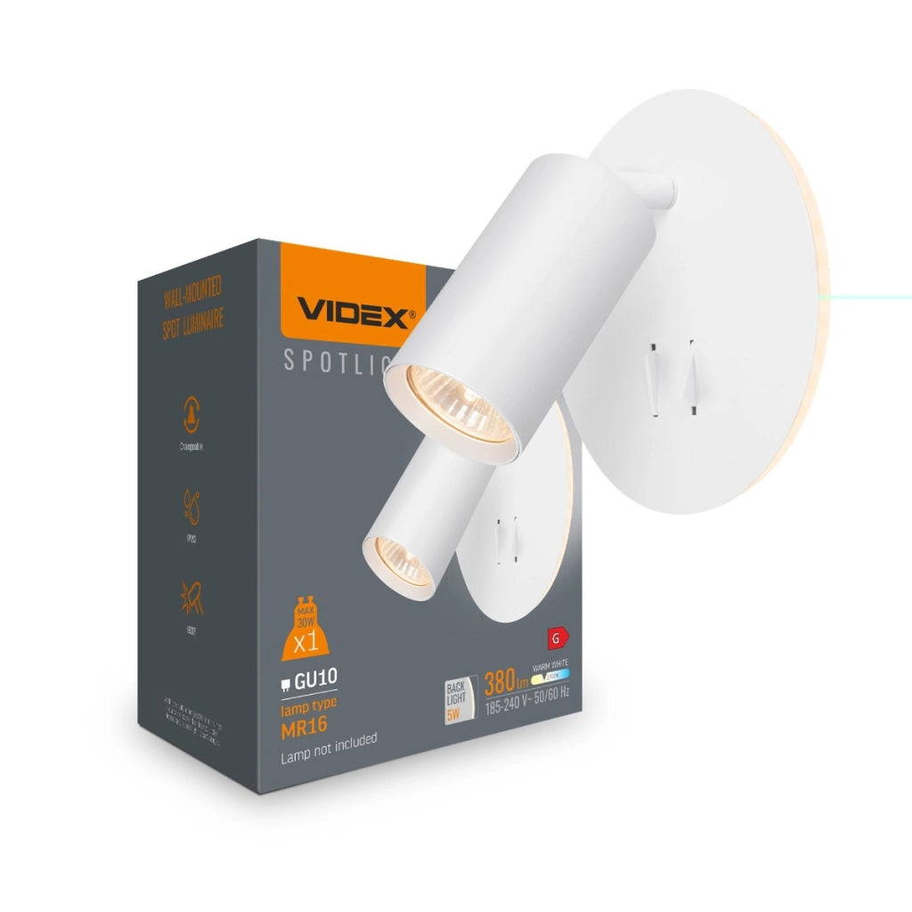 Applique Videx bianca LED 5W calda, spot GU10, 2 interruttori