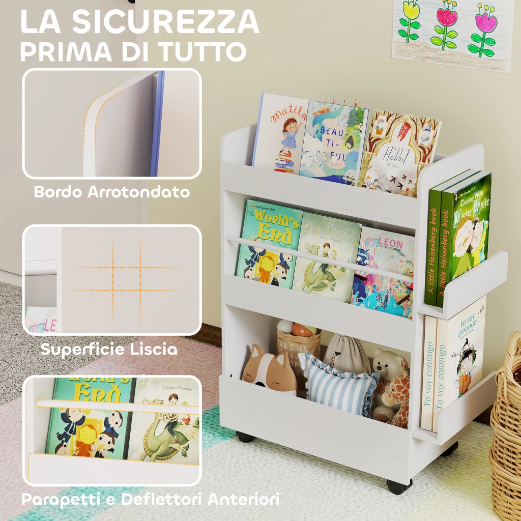 Libreria per Bambini con Ruote e Lavagna ¨C zephmum ¨C Bianco