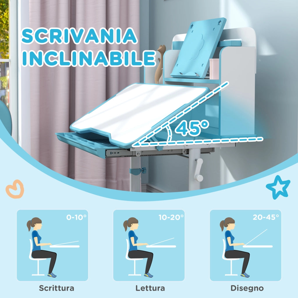 Scrivania per Bambini Regolabile con Sedia, Cassetto e Scaffale ¨C Minimal ¨C Blu