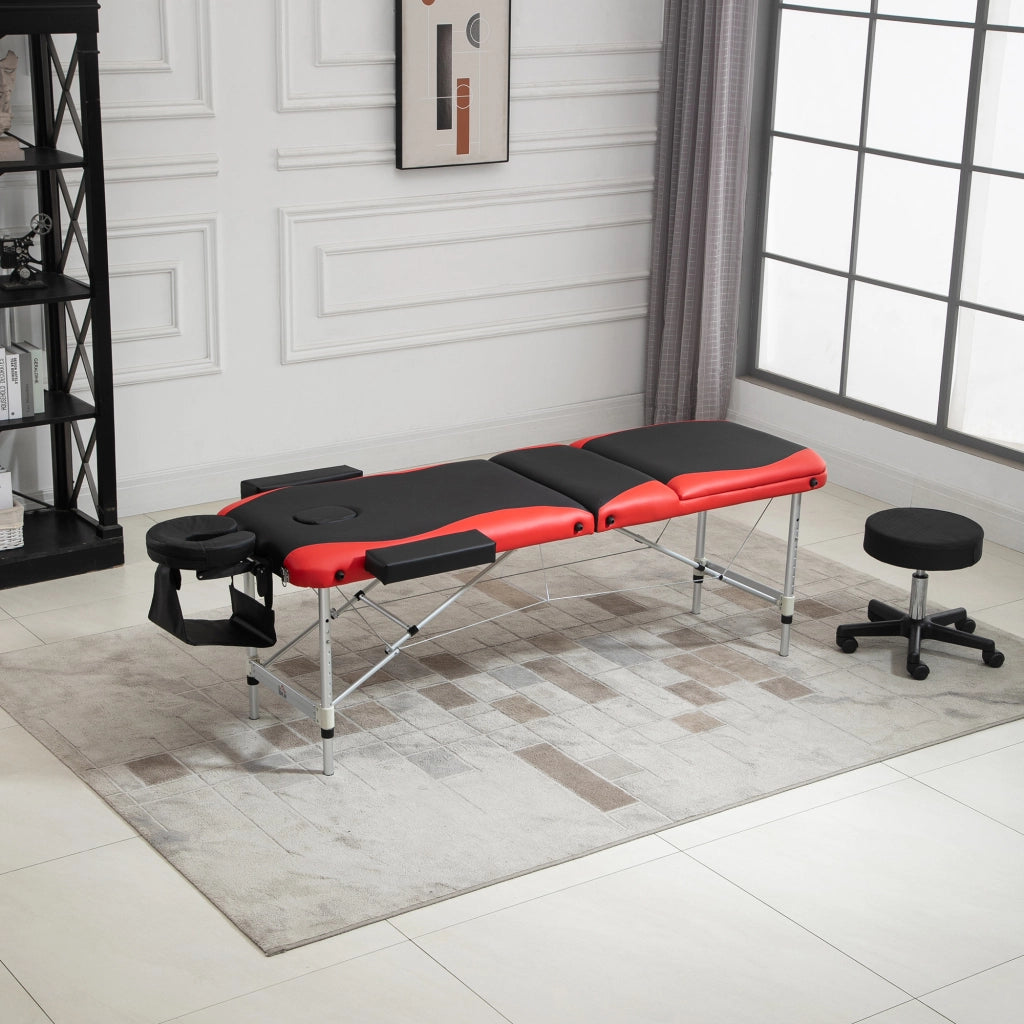 Lettino da Massaggio Pieghevole Regolabile ¨C Minimal ¨C Nero e Rosso 215x81x61-84 cm