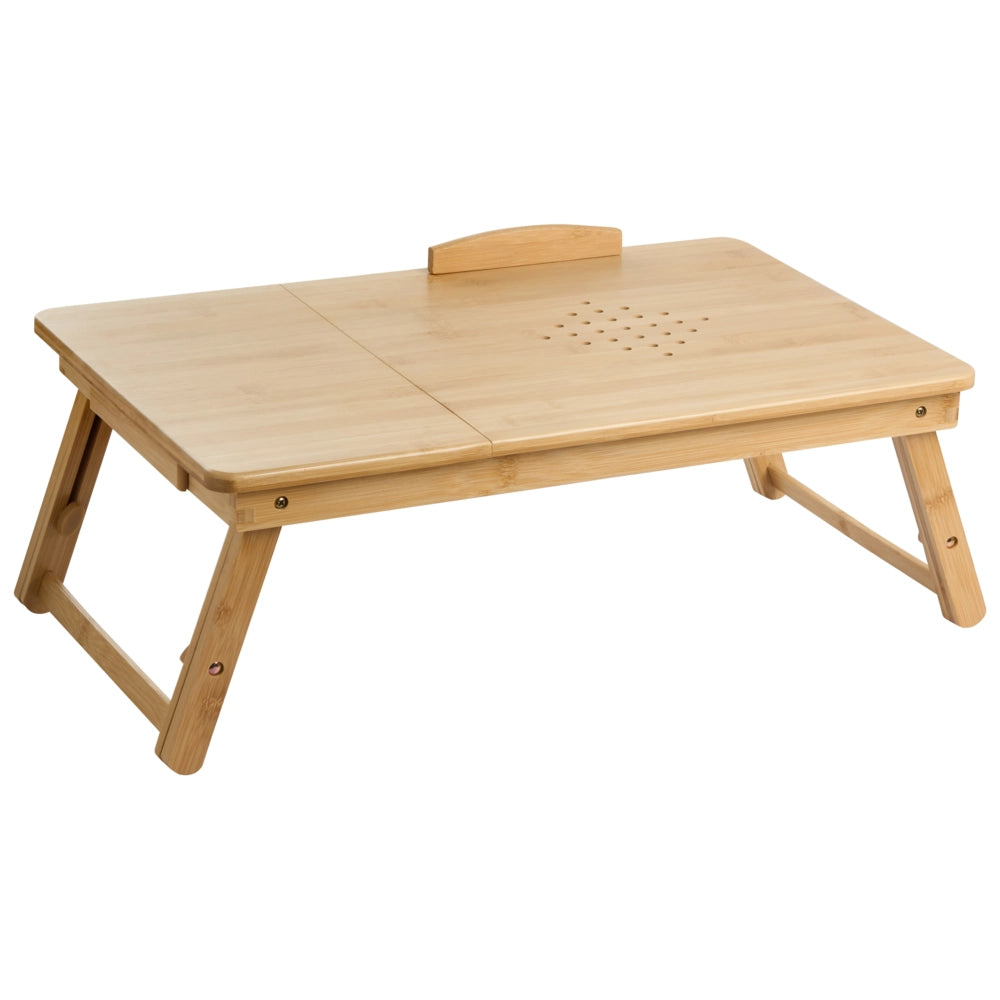 Scrivania pieghevole per laptop Telaio in bambù marrone chiaro Vassoio da letto portatile per la colazione con cassetto Stile scandinavo