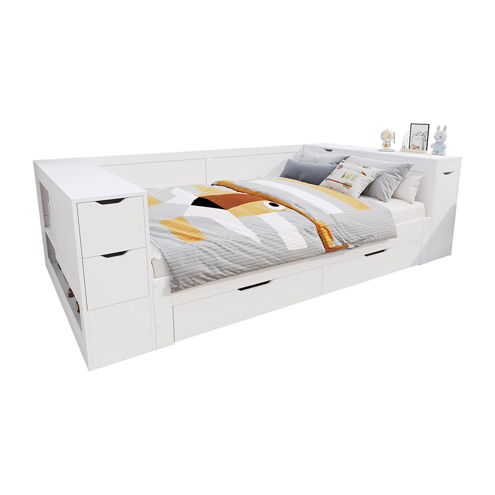 Letto-Xylo-140x200 cm-con cassetti, scrivania, comodini, bianco