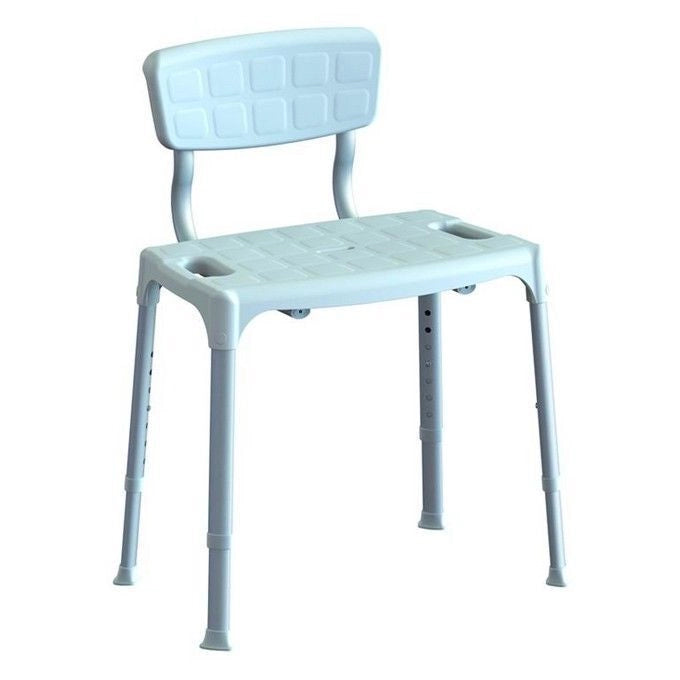 K Design EH-SSB-PP-BX Sedia da doccia con schienale regolabile in altezza da 39 a 54 cm seduta forata antiscivolo gambe in alluminio anodizzato portata 150 kg colore Bianco