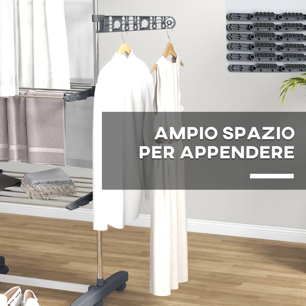 Stendino Verticale 3 Ripiani Regolabili ¨C Minimal ¨C Grigio Argento Acciaio Plastica 142x55x152 cm