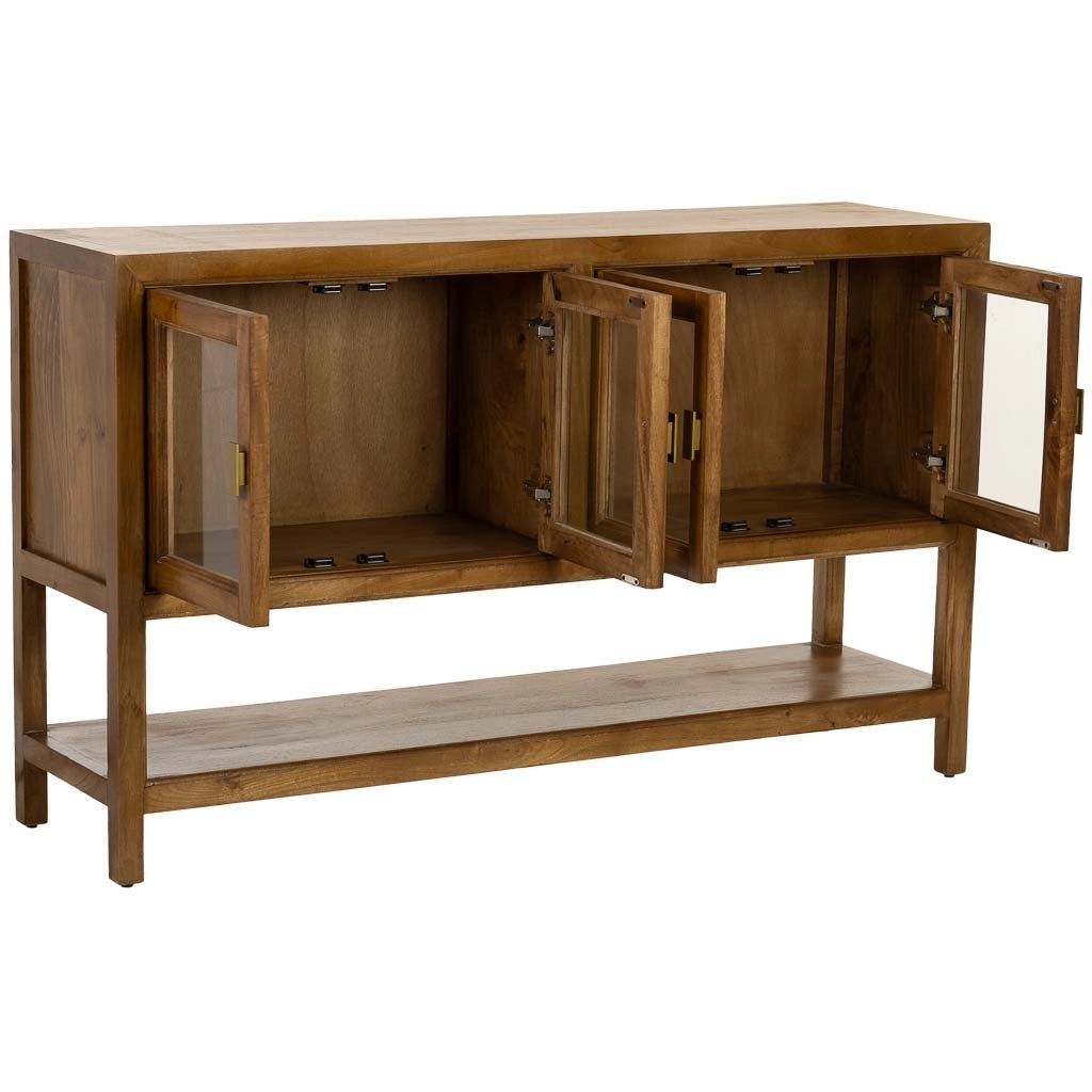 Credenza in legno marrone con 4 ante, 150x40x90h cm
