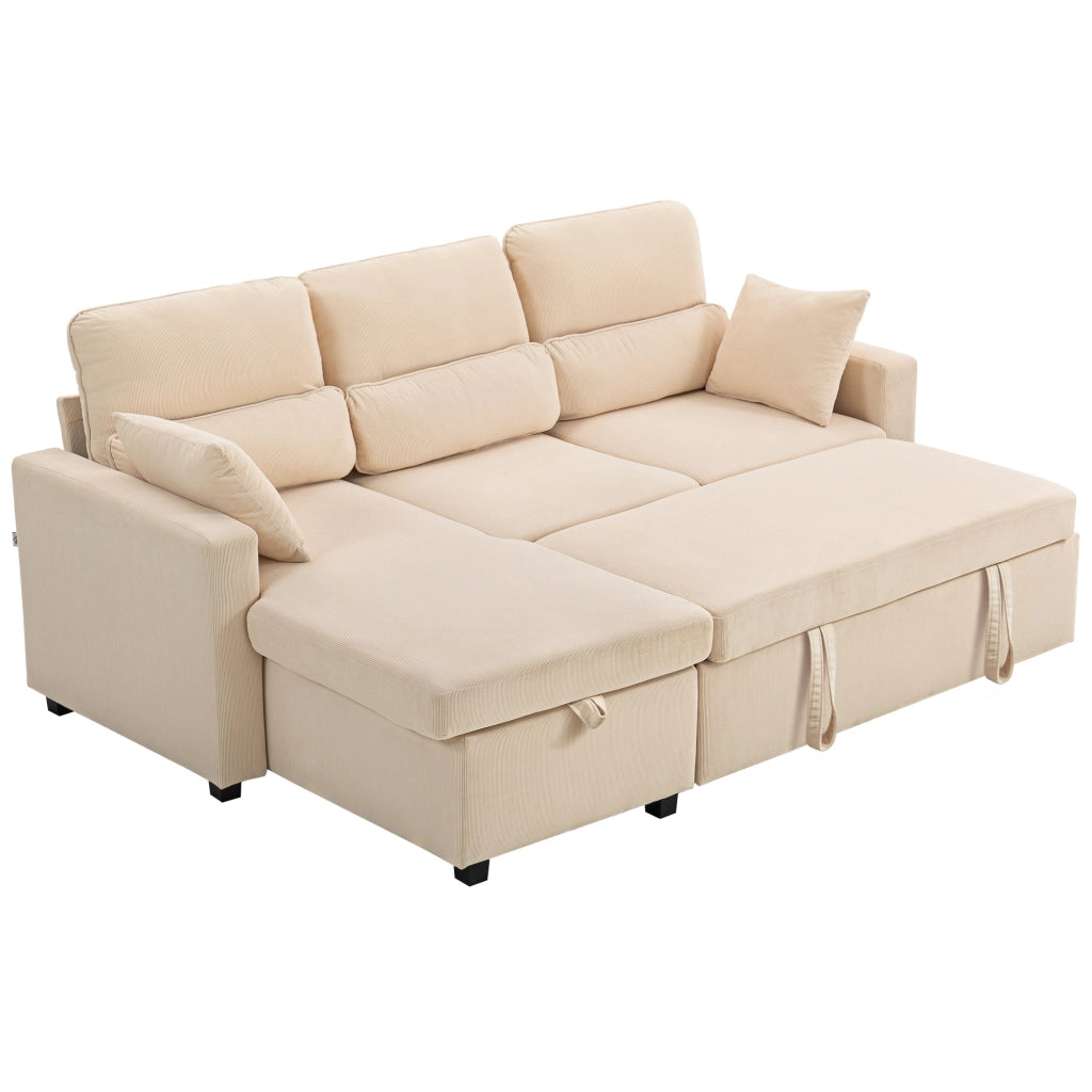 Divano letto con contenitore ¨C Xylo ¨C tessuto beige con cuscini