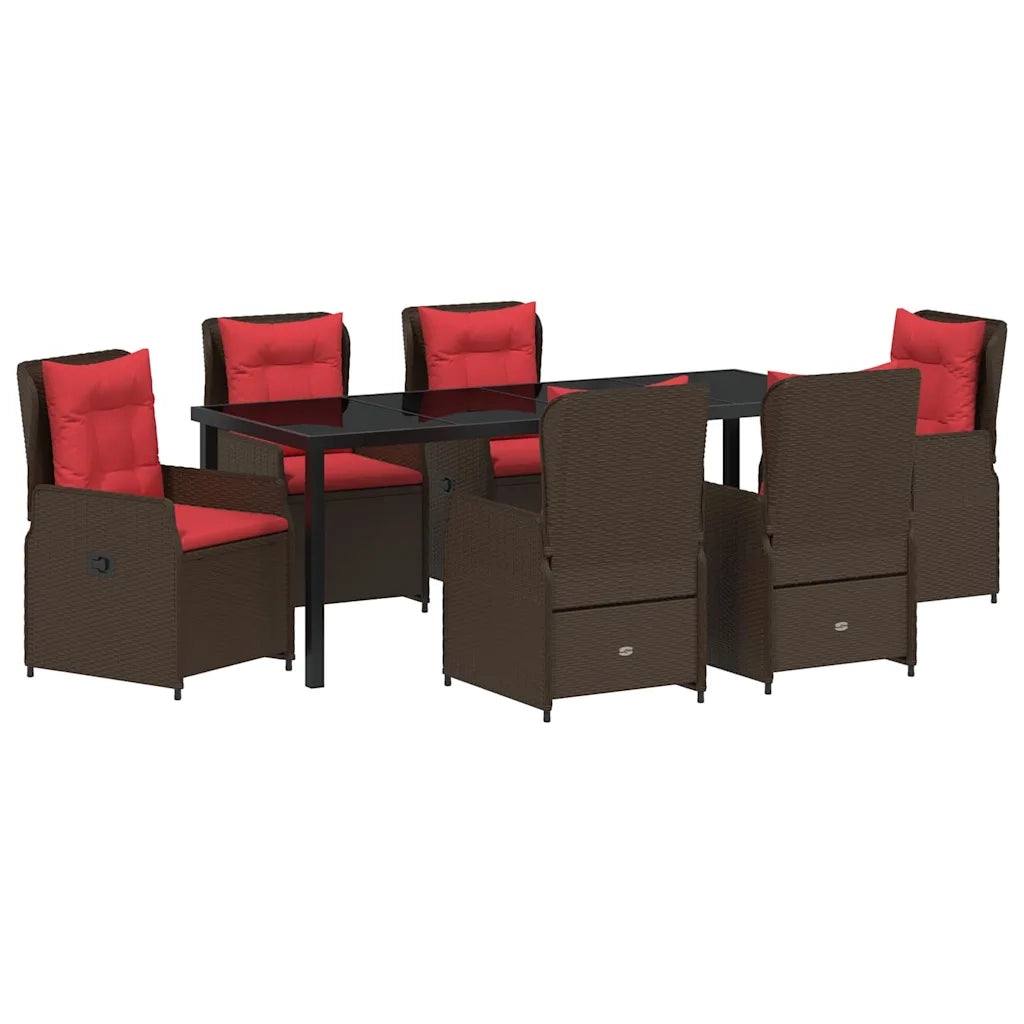 Set da Pranzo per Giardino 7 pcs Marrone Poly Rattan 3381028