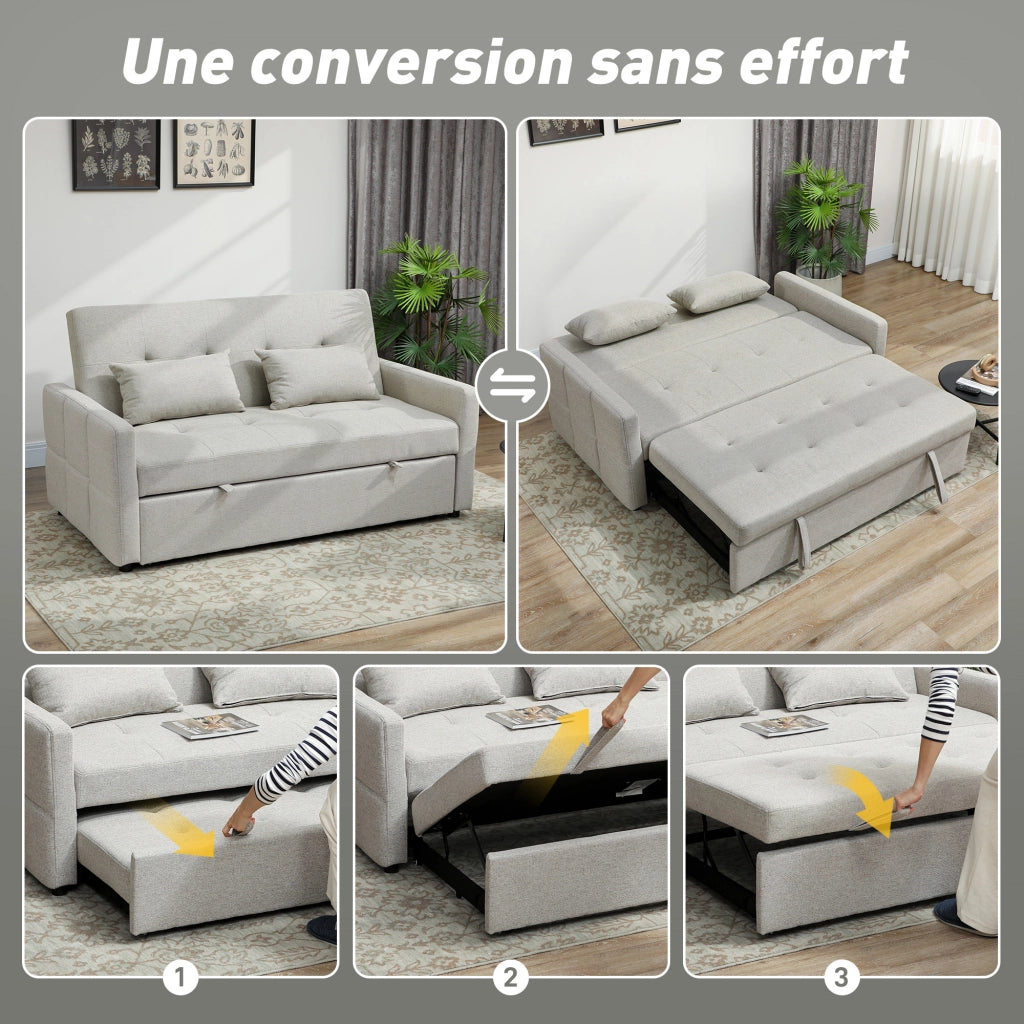 Divano letto 2 posti con letto estraibile ¨C Xylo ¨C tessuto marrone chiaro 158x85x85cm