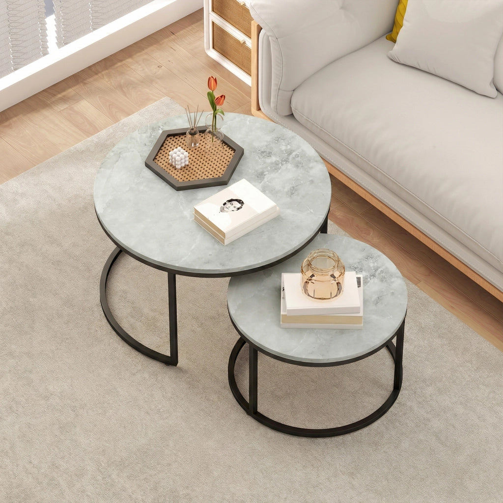 Tavolino da caff¨¨ impilabile 2 pezzi ¨C Minimal ¨C grigio metallo