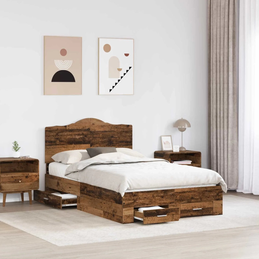 Letto matrimoniale | Letto per adulti | Struttura del letto con testiera Legno vecchio 120 x 190 cm