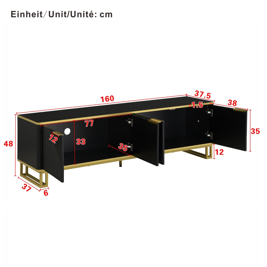 Cassettiera per TV nera in MDF lunghezza 160 cm