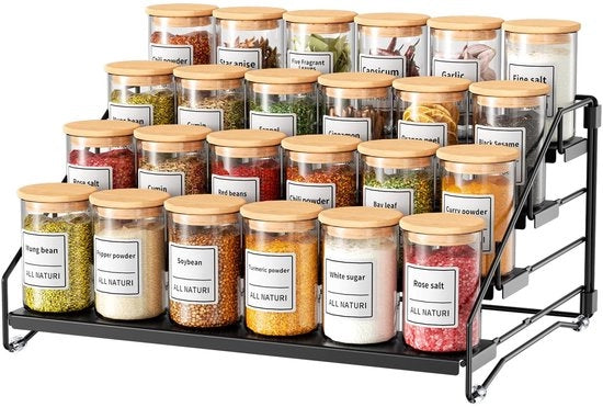 Kruidenrek a 4 Livelli - Stante - Regolabile - Kruidenrek in Metallo - Organizzatore Cucina - Massimo 24 Flaconi di Erbe - Kruidenrek Cucina