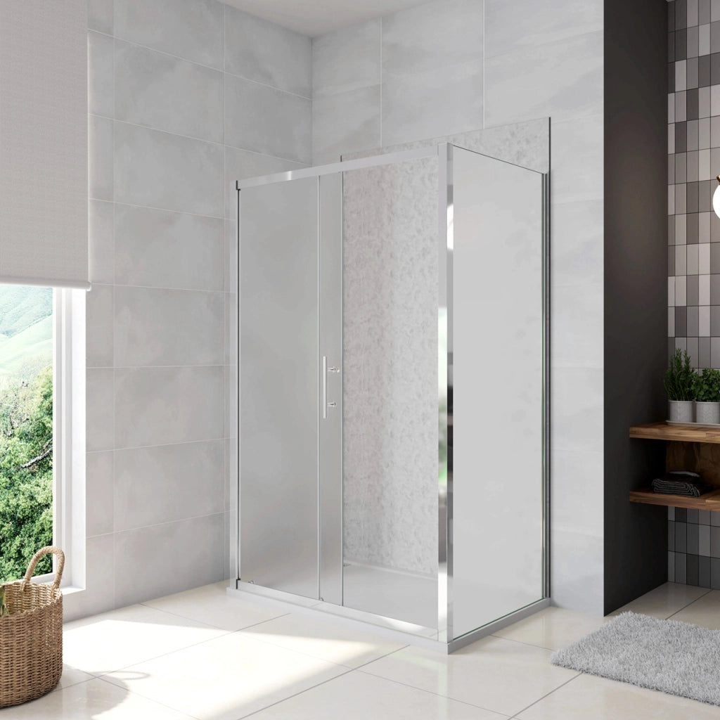 H.185 cm Box Doccia a Tre Lati Porta Scorrevole con 2 Parete Fissa Vetro Temperato 5 mm Satinato Opaco 100x70x70 cm