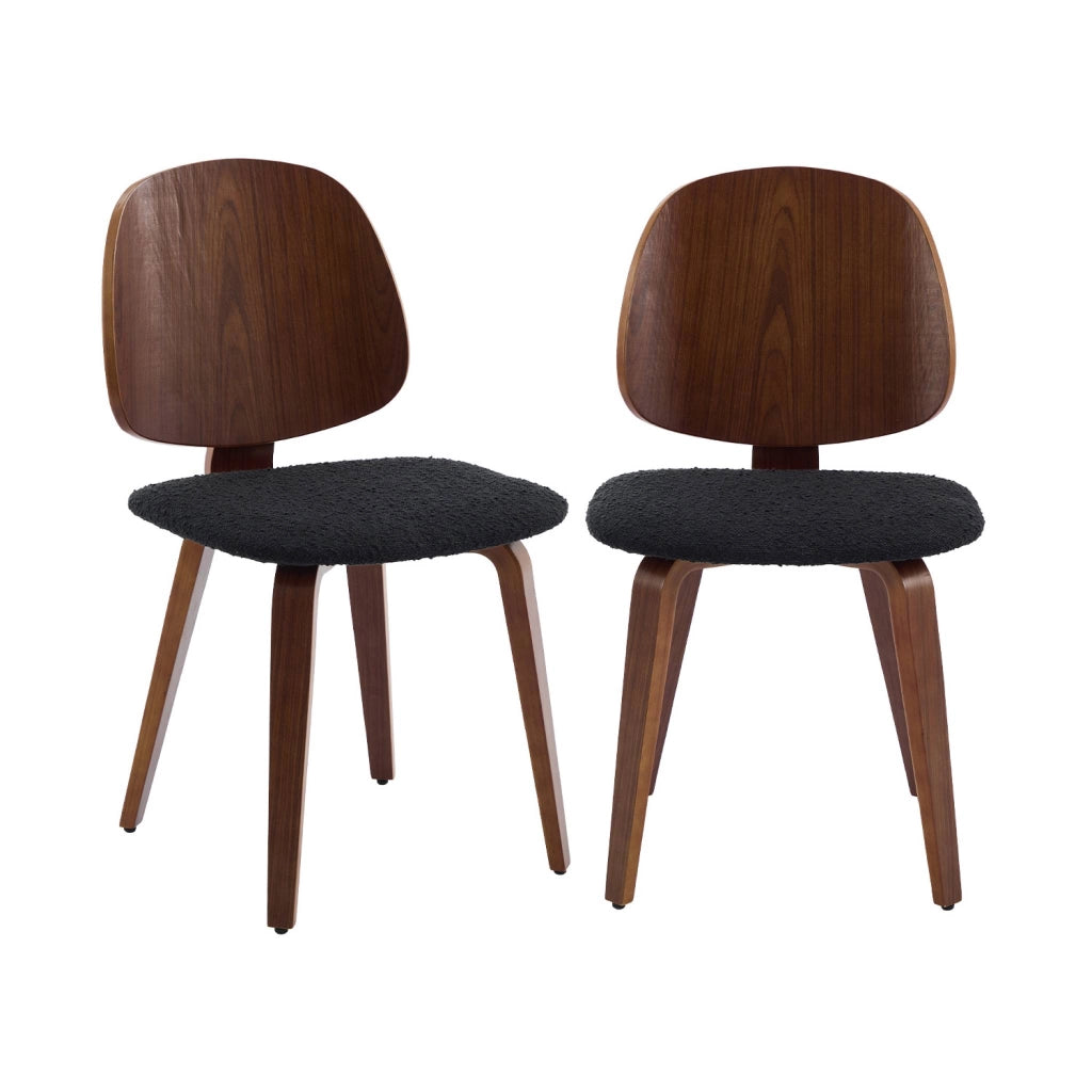 Sedia in legno curvato e bouclé, set di 2, nero
