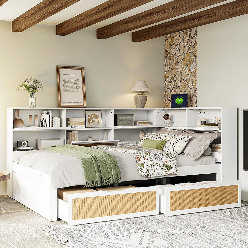 Divano letto legno - Xylo - 140x200 cm cassetti USB bianco