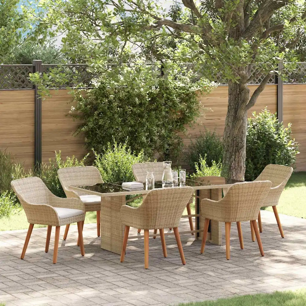 Set da Pranzo per Giardino con cuscino 7 pcs Beige polyrattan 3261629