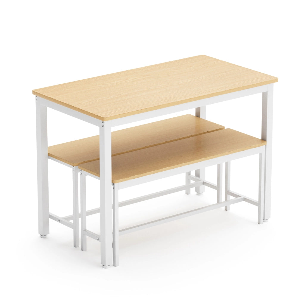 Tavolo da Pranzo con 2 Panche ¨C MINIMAL ¨C Legno Naturale e Bianco
