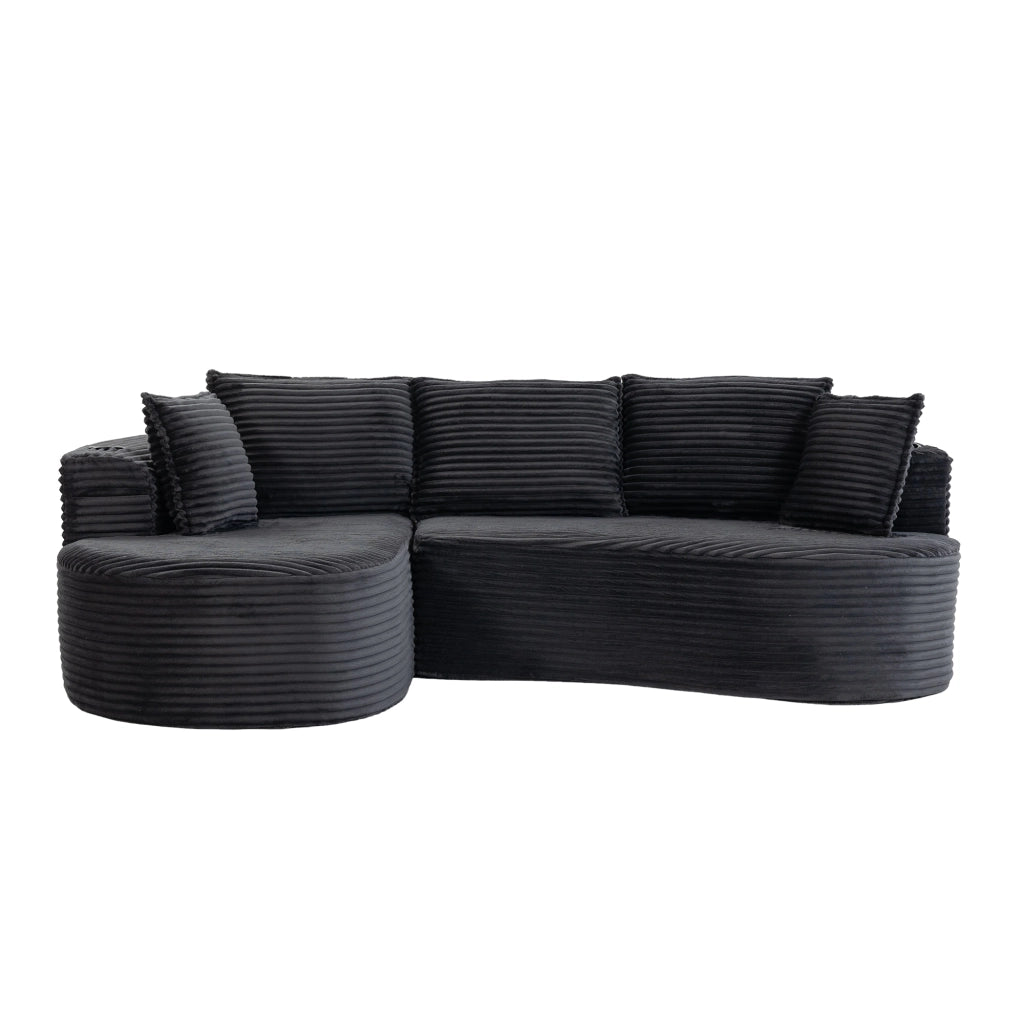 Divano Bogesofa in Tessuto a Coste ¨C MINIMAL ¨C Morbido, con Cuscini e Portabicchieri