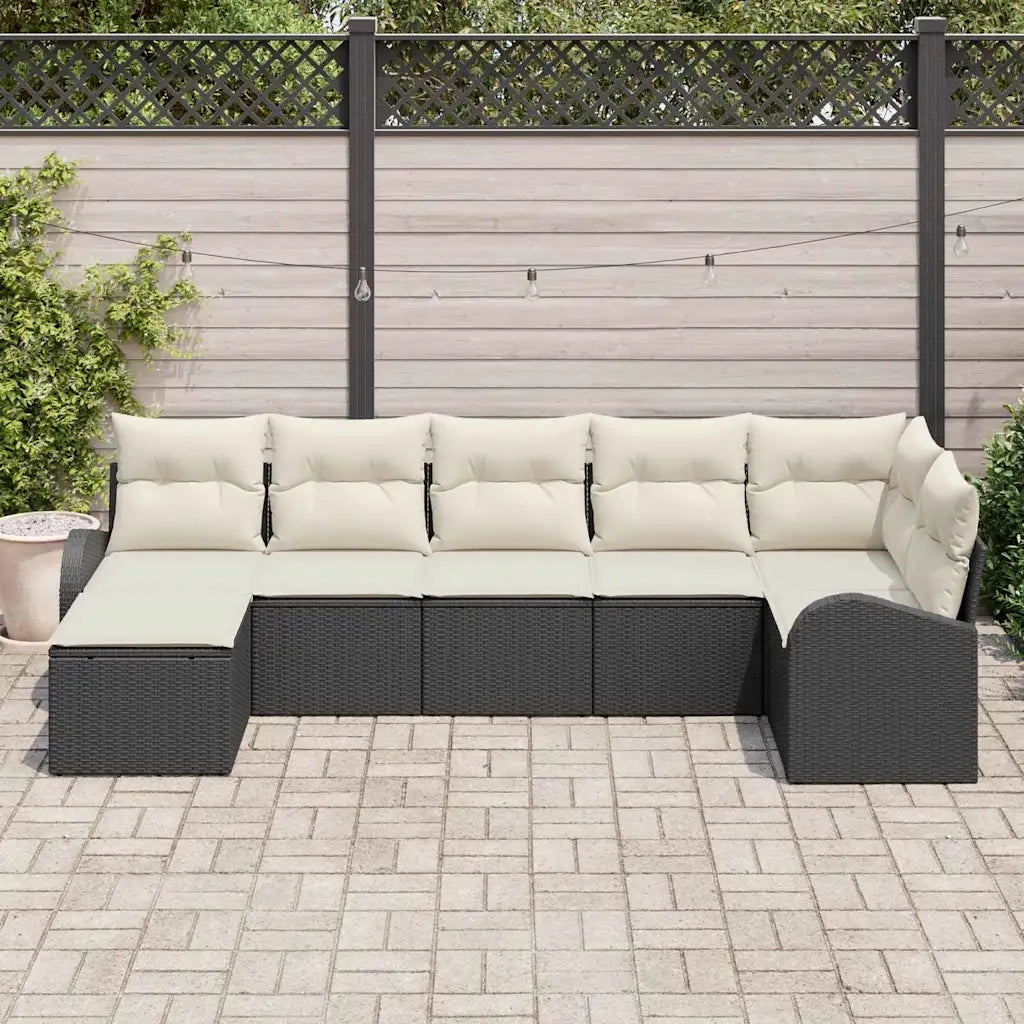 Set Divano da Giardino con cuscino 7 pcs Nero Poly Rattan 3346127