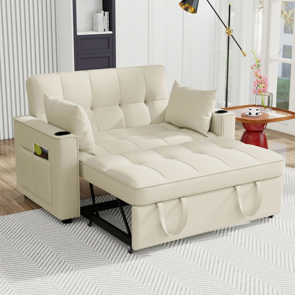SOFA LETTO 3-in-1 137x76,5x83 cm Velluto Beige con 2 cuscini