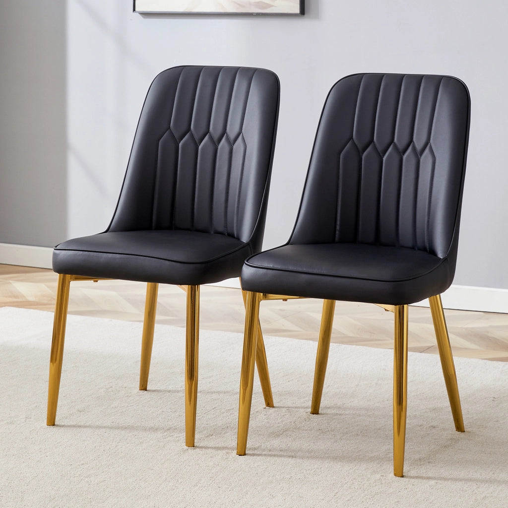Sedie da Pranzo in Similpelle Nera con Gambe in Metallo ¨C MINIMAL ¨C Set 2 Pezzi