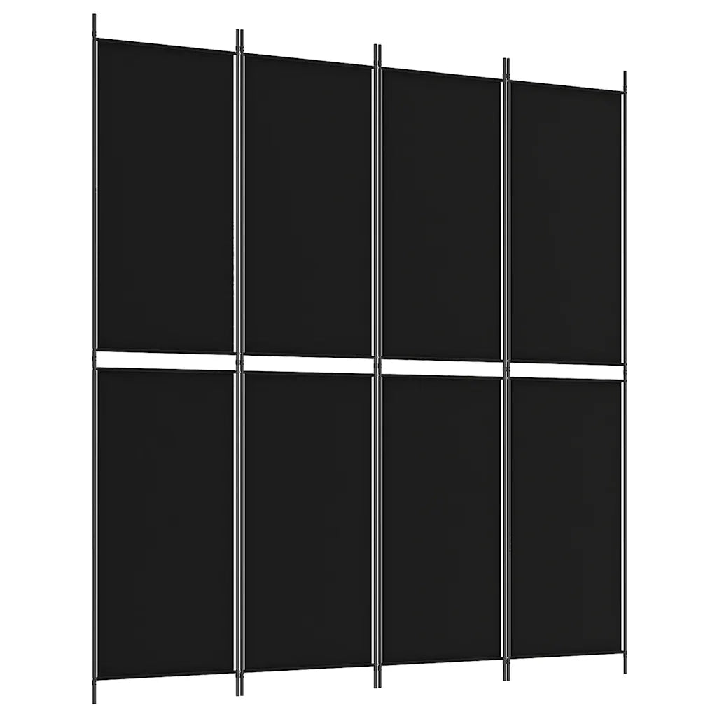 Divisorio Ambienti | Divider per stanze | Paravento a 4 Pannelli Nero 200x220 cm in Tessuto