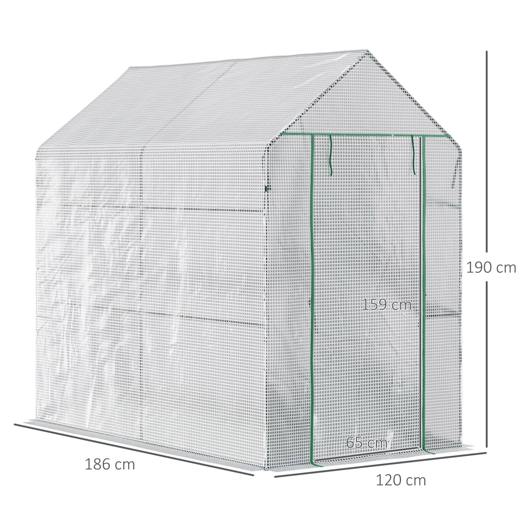 Serra da Giardino a Casetta con Rivestimento in PE ¨C Xylo ¨C 4 Ripiani, Porta a Cerniera, 186x120x190cm, Bianco