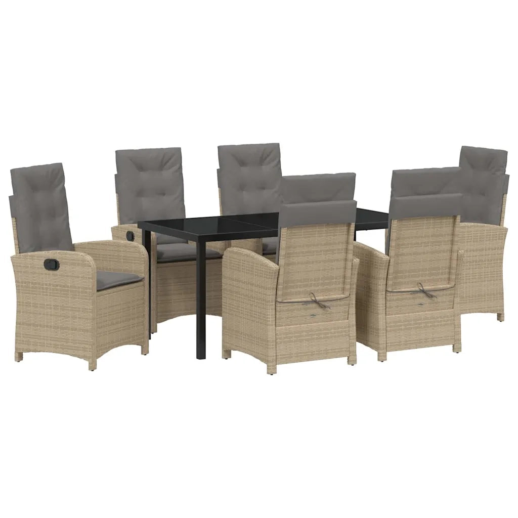 Set da Pranzo per Giardino con cuscino 7 pcs Beige polyrattan