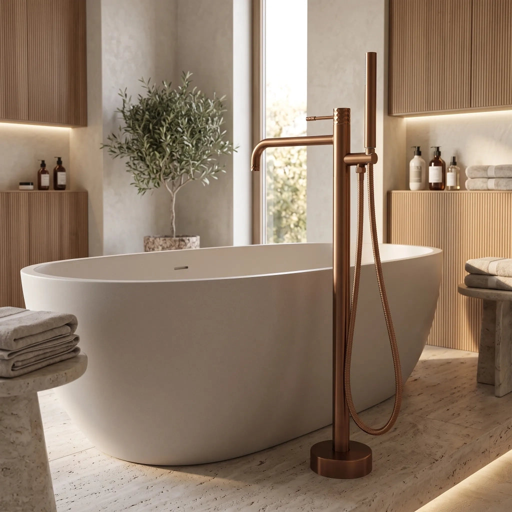 Rubinetto Indipendente Rea Lungo Diamond Brush Copper