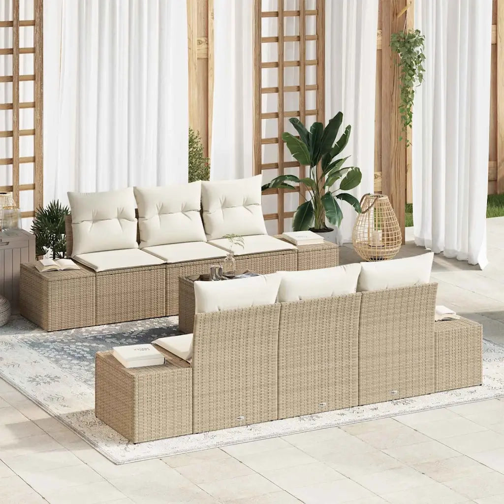 Set Divano da Giardino con cuscino 7 pcs Beige polyrattan 3346951
