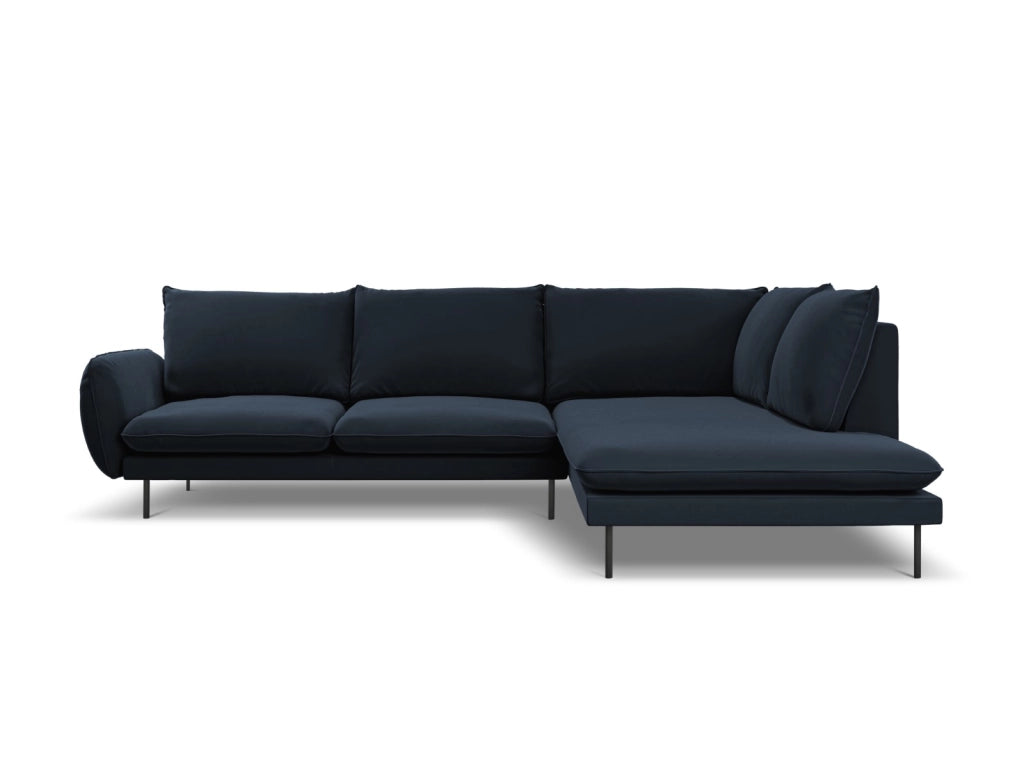Cosmopolitan Design - Divano angolare destro "Vienna" 6 posti in velluto blu scuro 
