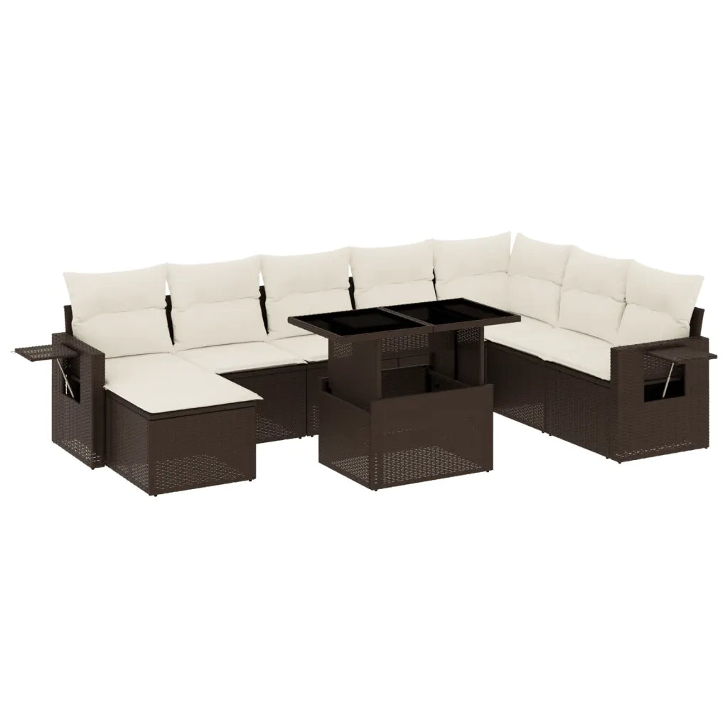 Set Divani da Giardino 9pz con Cuscini Marrone in Polyrattan 3268103