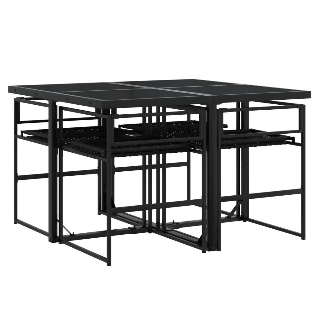 Set da Pranzo da Giardino 5 pz Nero con Cuscini in Polyrattan 3295058