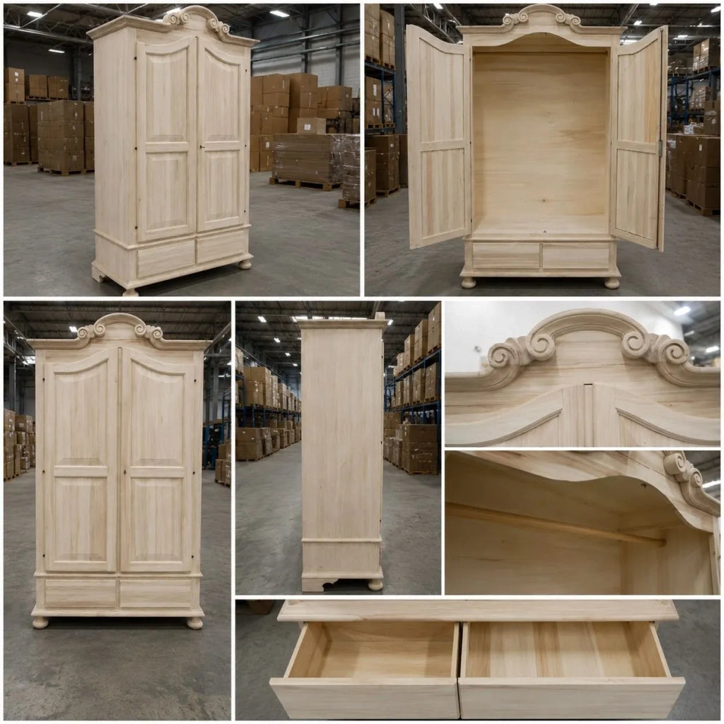 Armadio classico 2 porte 2 cassetti legno grezzo 122x60x204 (1204) - Mobili 2G