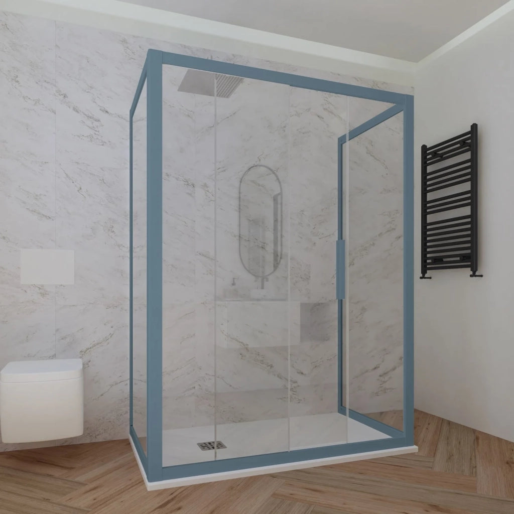 Box doccia 3 lati 70x120x70 CM H 200 Vetro Trasparente Profilo Blu Navy mod. Deco Trio