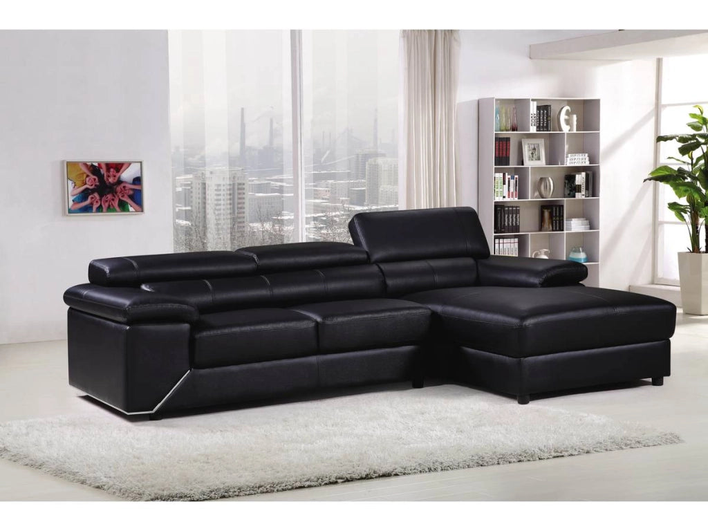 Divano ad angolo in pelle ricostituita e PVC London 4 posti a sedere Nero Angolo destro