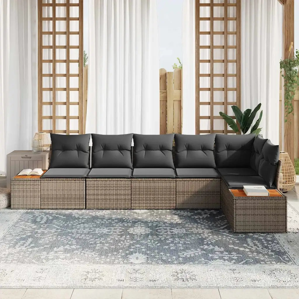 Set Divano da Giardino con cuscino 6 pcs Grigio Poly Rattan 3348095