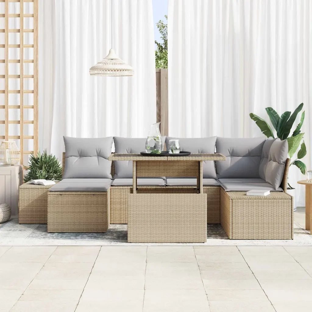 Set Divano da Giardino 7 pcs Beige Poly Rattan 3357953