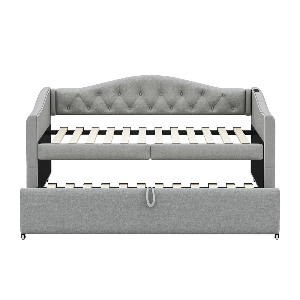 Letto estensibile 90x200 cm - Xylo - Grigio lino, USB, classico, con rete