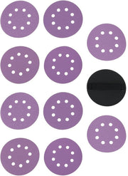 Dischi abrasivi a nastro 125 mm - 10 pezzi - 8 fori - supporto imbottito portatile - grana 60/80/120/240/320 - progetto flessibile - dischi abrasivi a nastro